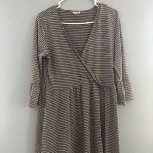Gray dress with white stripes
